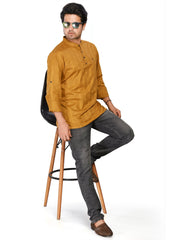 Cotton Short Kurta for Men - Brown | SKSRSTGOL3
