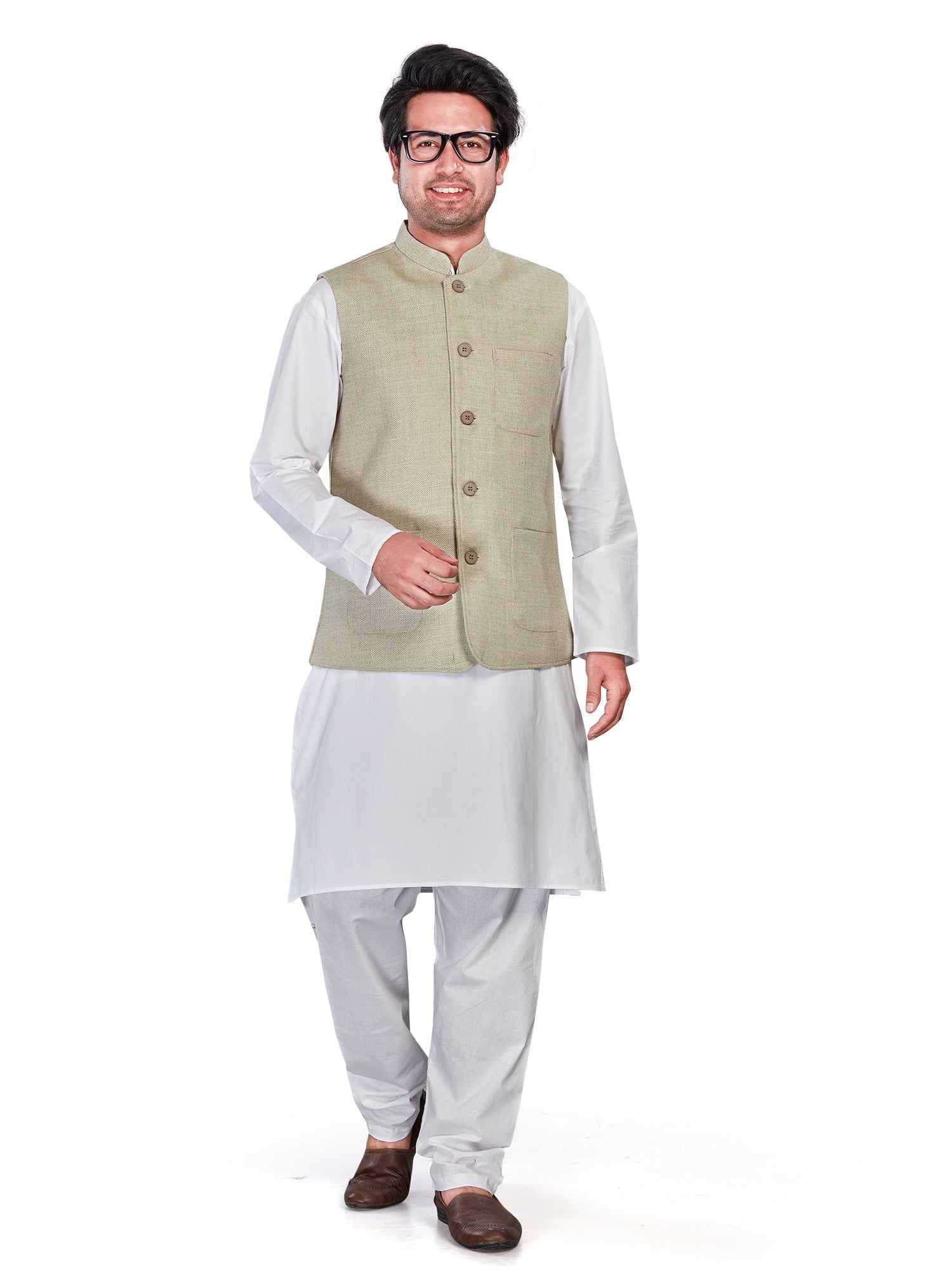 green Linen Solid Indian Wear for Men | DesiQlo India