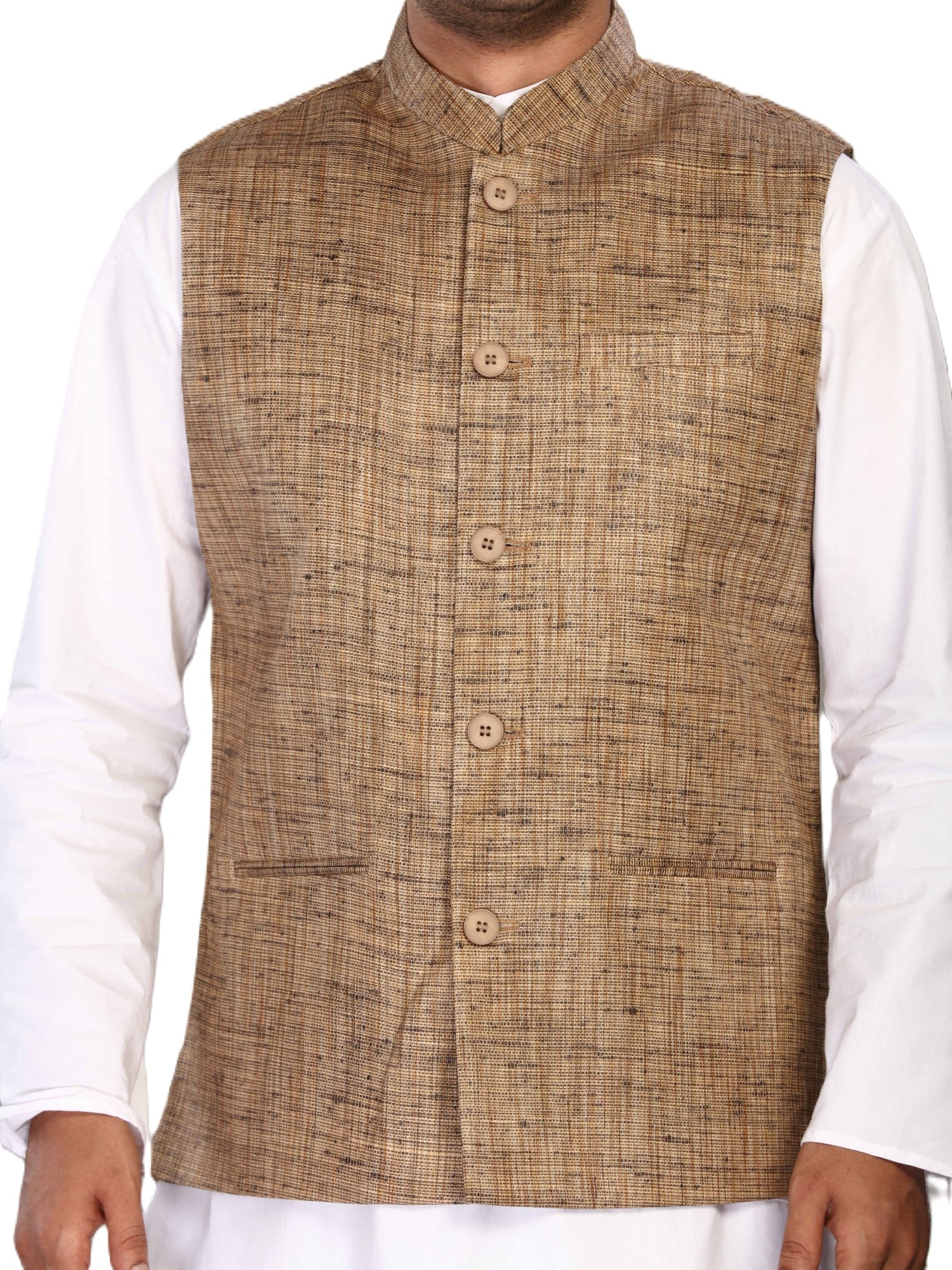 brown Cotton Solid Indian Wear Nehru Jacket | DesiQlo 2