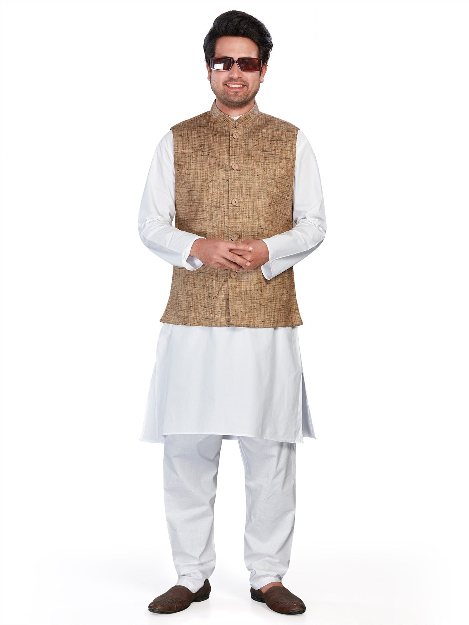 brown Cotton Solid Indian Wear Nehru Jacket | DesiQlo 2