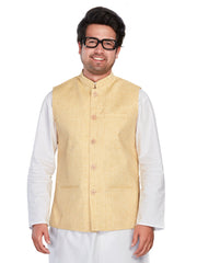 Cotton Nehru Jacket for Men - Yellow | WCNVRKYEL3