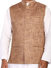 Cotton Nehru Jacket for Men - Brown | WCNVGKMR38