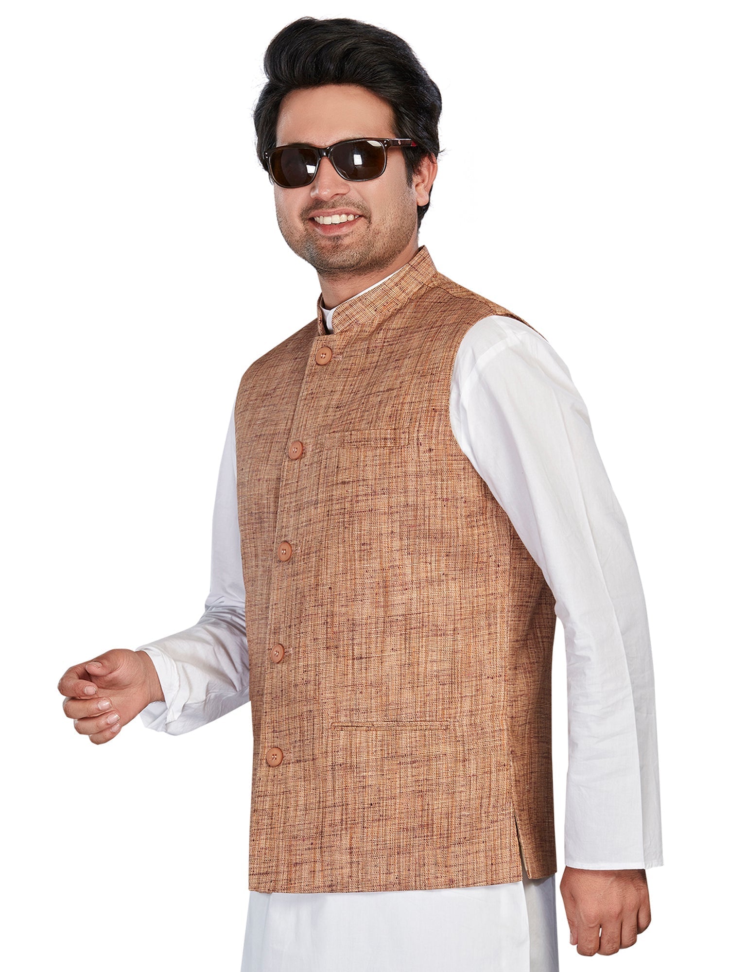 brown Cotton Solid Indian Wear Nehru Jacket | DesiQlo 3