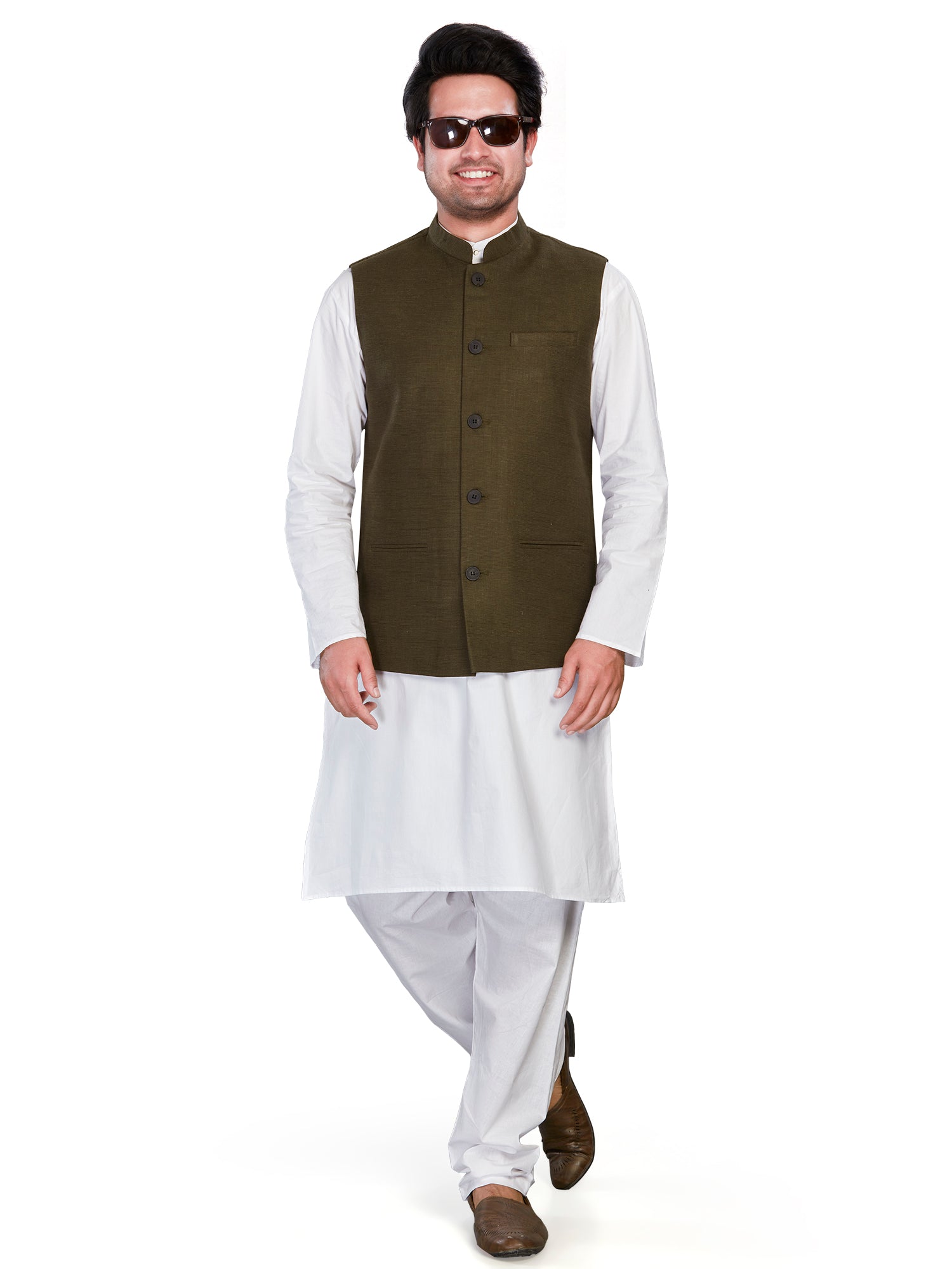 green Cotton Solid Indian Wear Nehru Jacket | DesiQlo 2