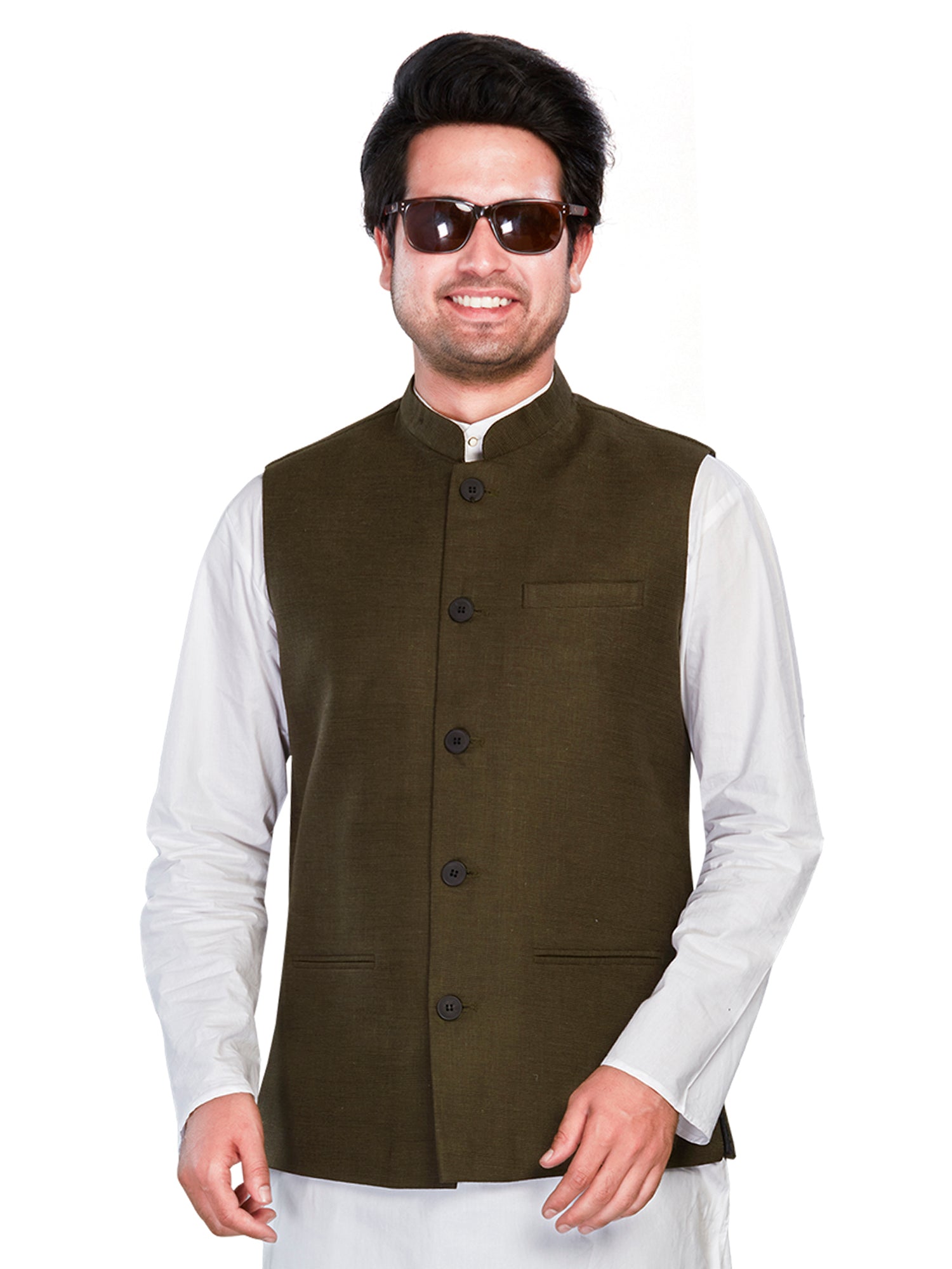 green Cotton Solid Indian Wear Nehru Jacket | DesiQlo 2
