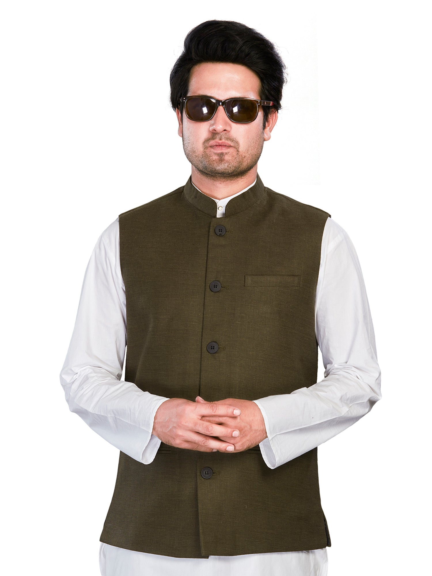 green Cotton Solid Indian Wear Nehru Jacket | DesiQlo 2