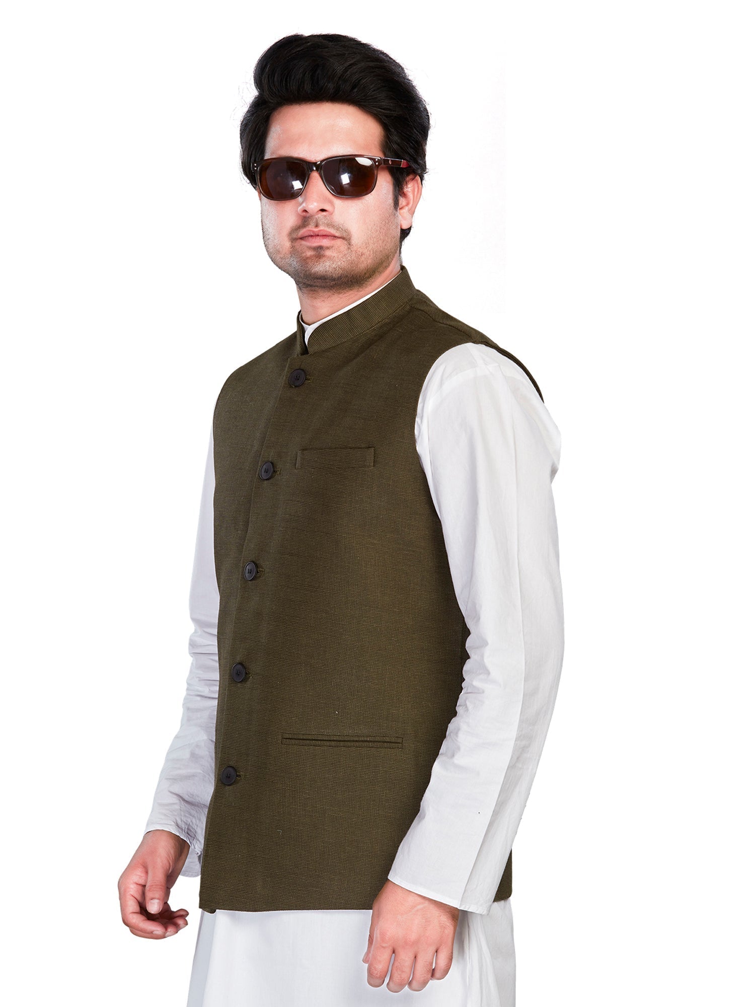 green Cotton Solid Indian Wear Nehru Jacket | DesiQlo 2