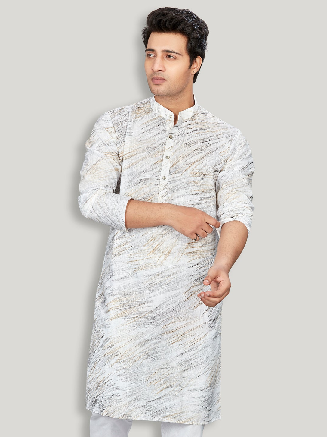 Linen Kurta for Men - White | KPMKBPGOL3