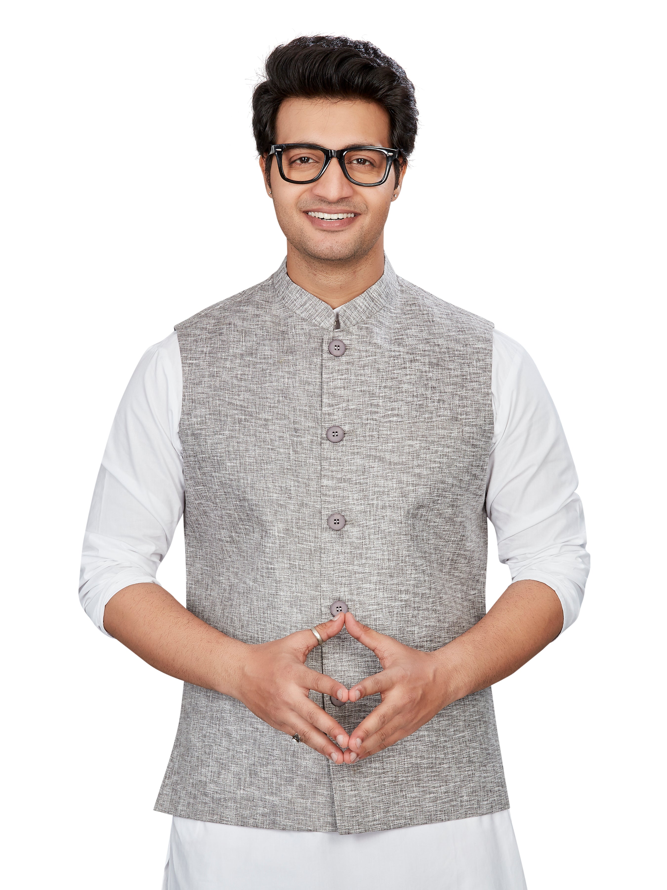 gray Cotton Solid Indian Wear Nehru Jacket | DesiQlo