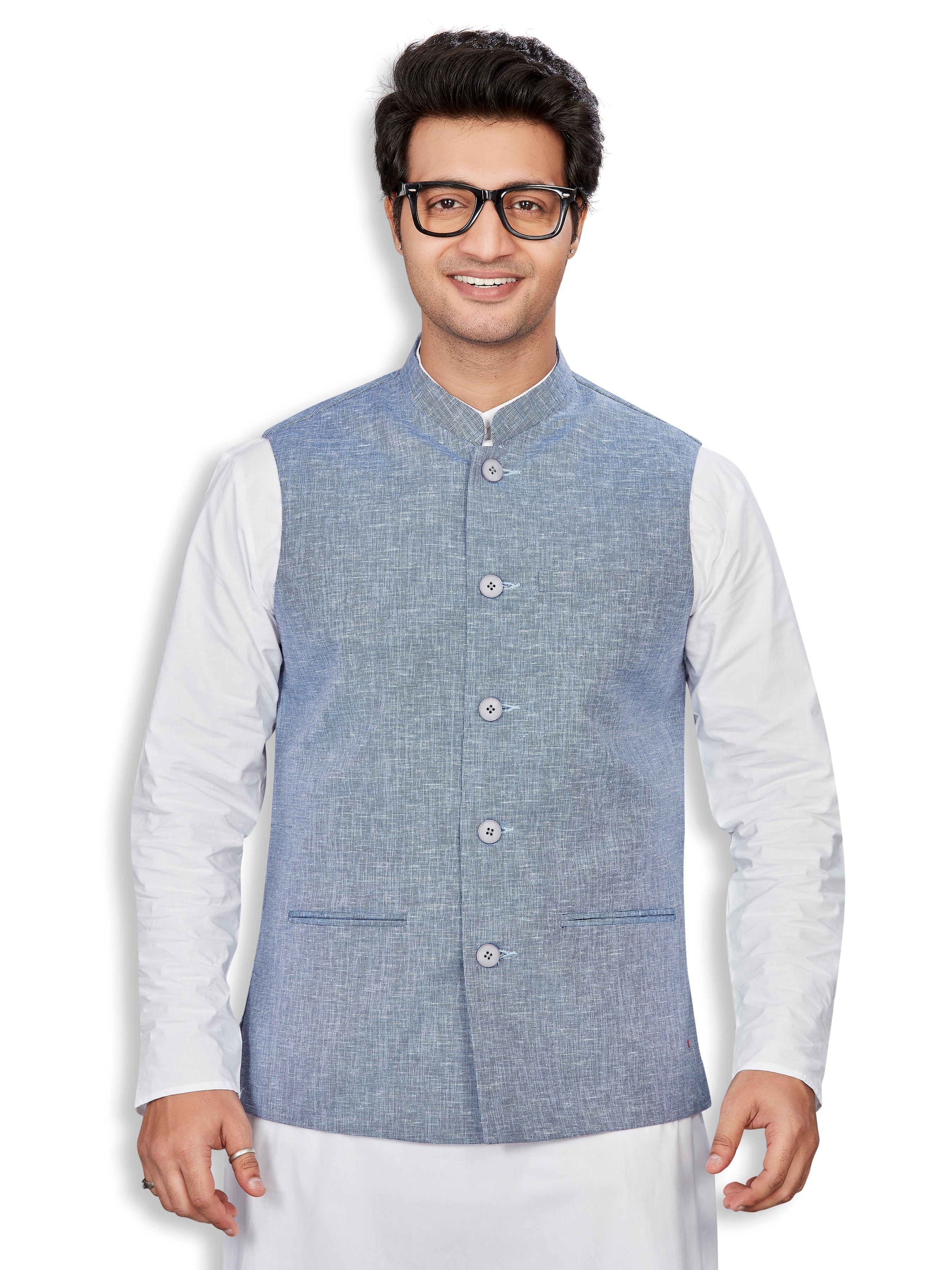 blue Linen Solid Indian Wear for Men | DesiQlo India