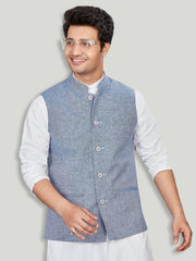 Linen Nehru Jacket for Men - Blue | WCSR1088DN