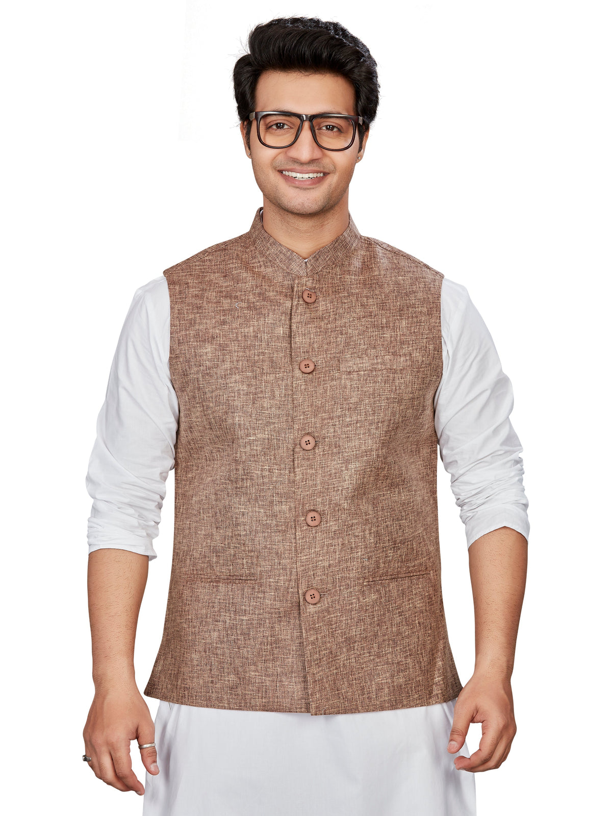 Cotton Nehru Jacket for Men - Brown | WCNVVTBRN3