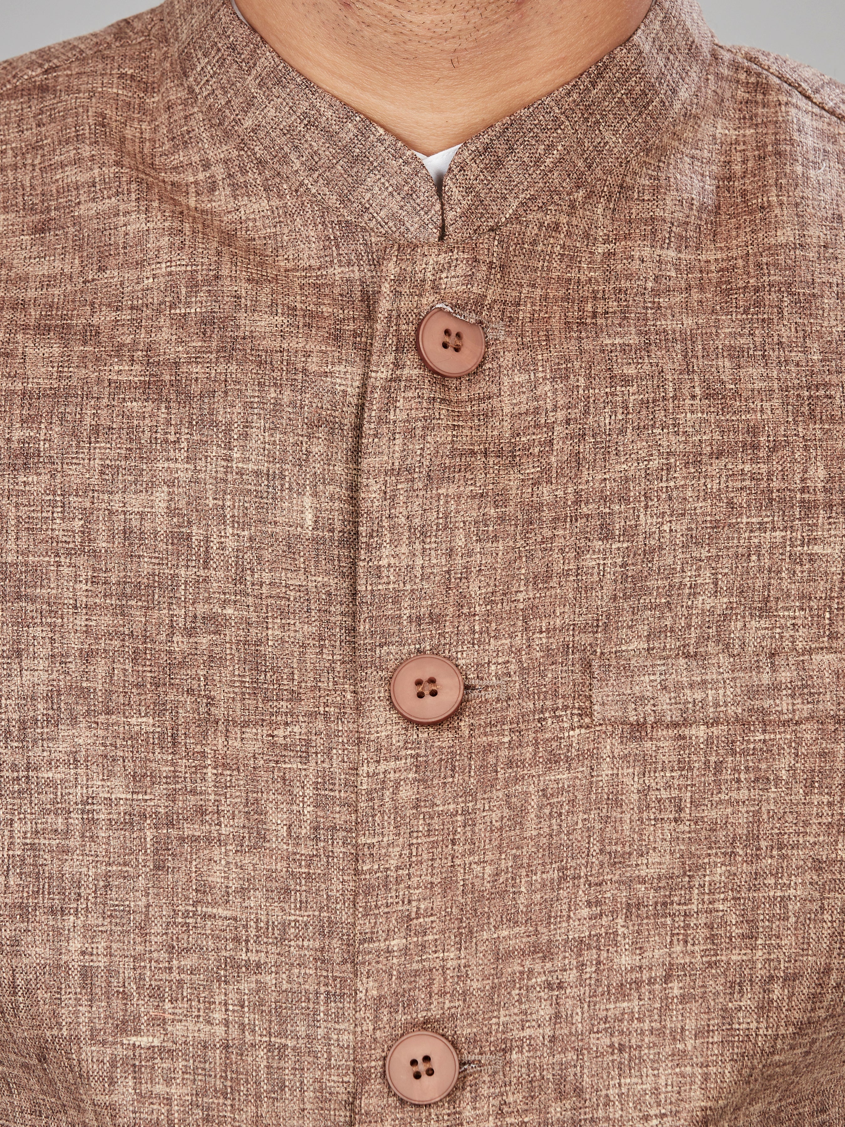 brown Cotton Solid Indian Wear Nehru Jacket | DesiQlo