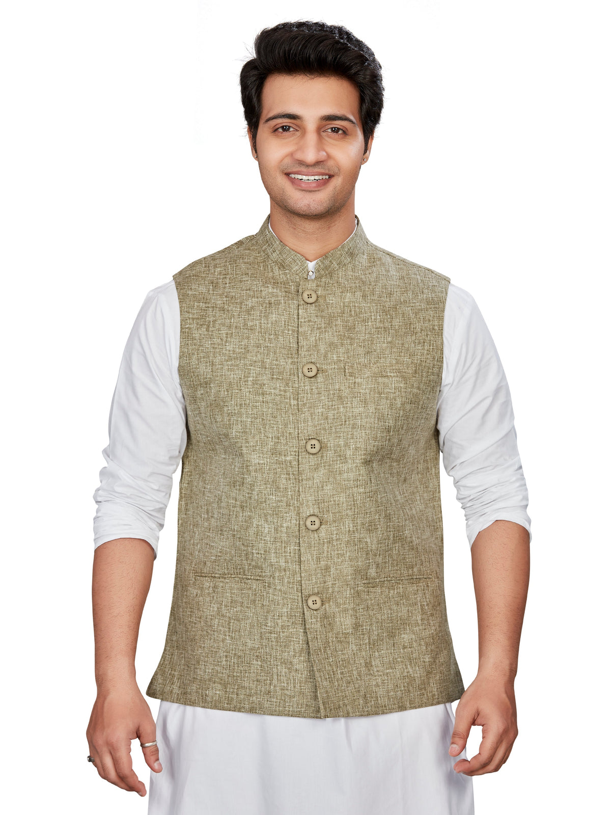 Cotton Nehru Jacket for Men - Green | WCNVVTGRN3