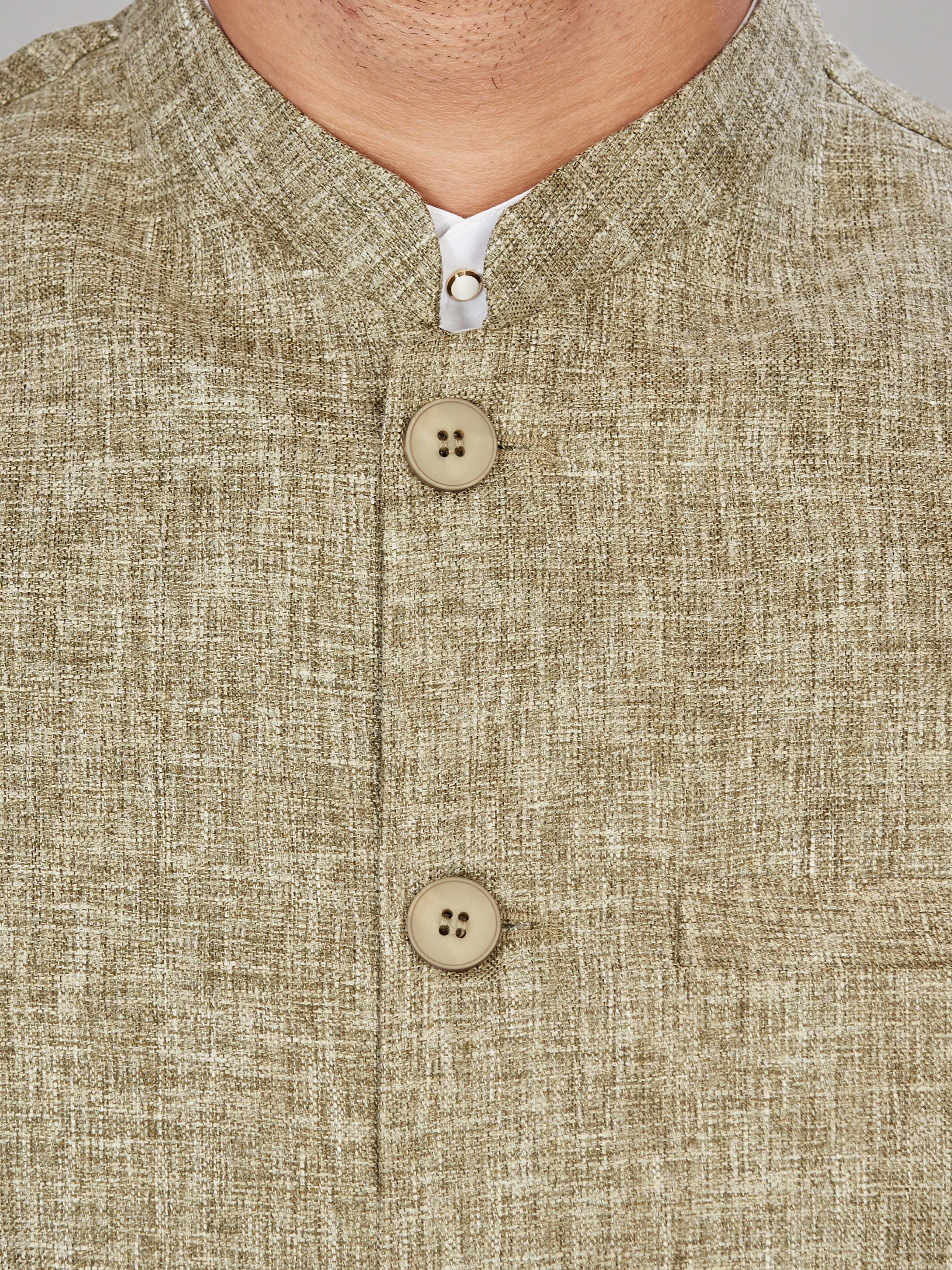 green Cotton Solid Indian Wear Nehru Jacket | DesiQlo