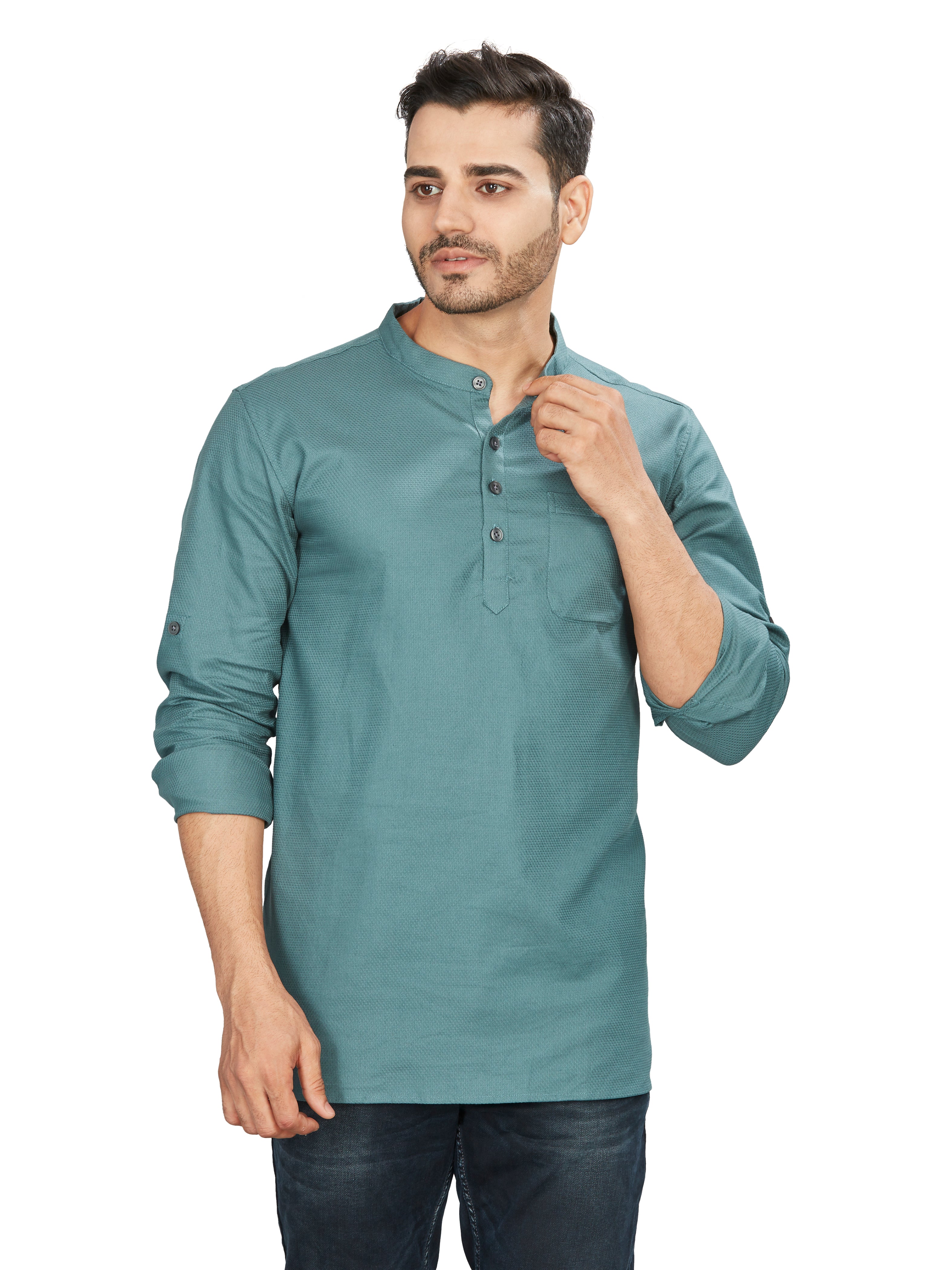 green Cotton Solid Kurtas for Men | DesiQlo India