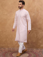 Men Lavender Silk Blend Solid Embroidered Straight Kurta With Pant Set-MKSET1449