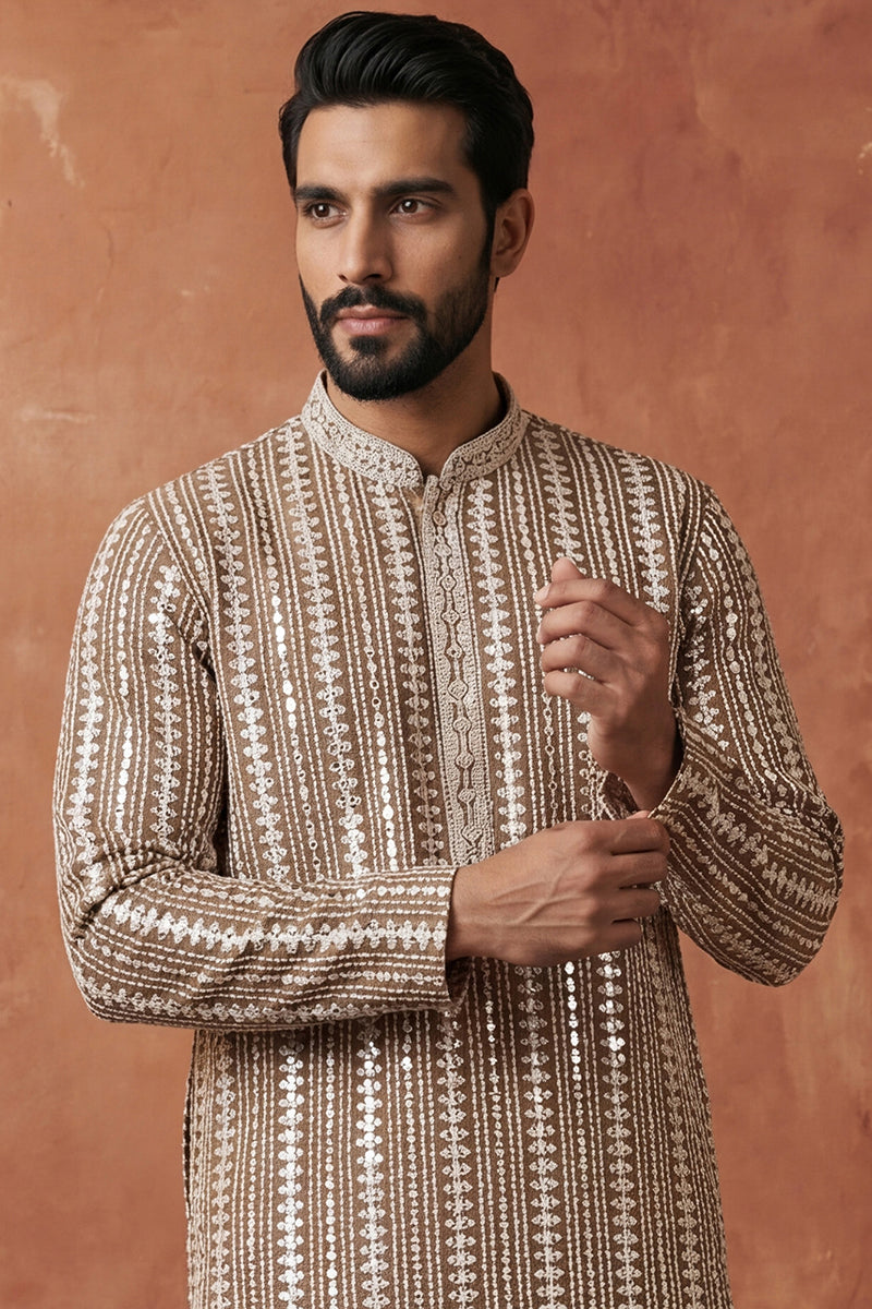 Brown Rayon Blend Embroidered Solid Kurta MKU2178