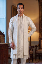 White Silk Blend Floral Embroidered Straight Kurta Trouser with Dupatta MKPD1784