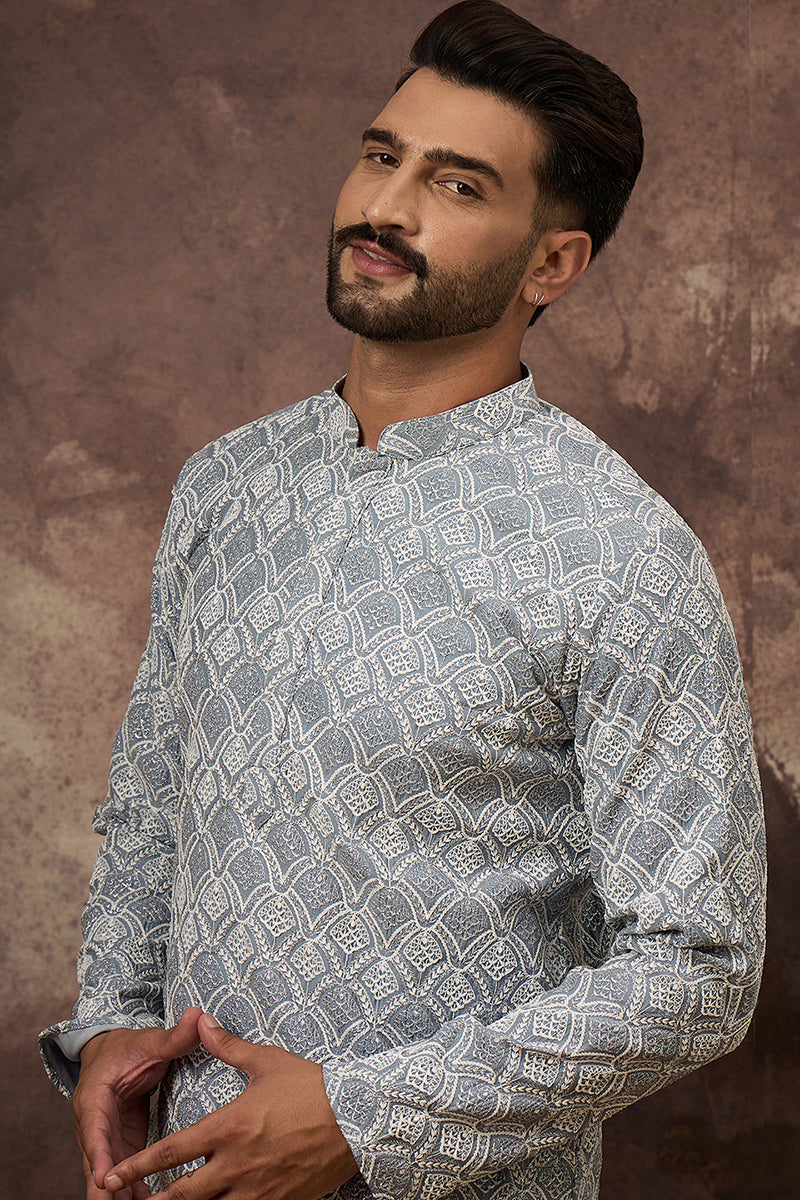 Blue Viscose Rayon Solid Embroidered Straight Kurta MKU1388