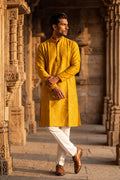 Yellow Silk Blend Embroidered Straight Kurta With Trousers MKSET2073