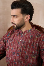Maroon Silk Blend Printed Mandarin Collar Straight Kurta MKU2025