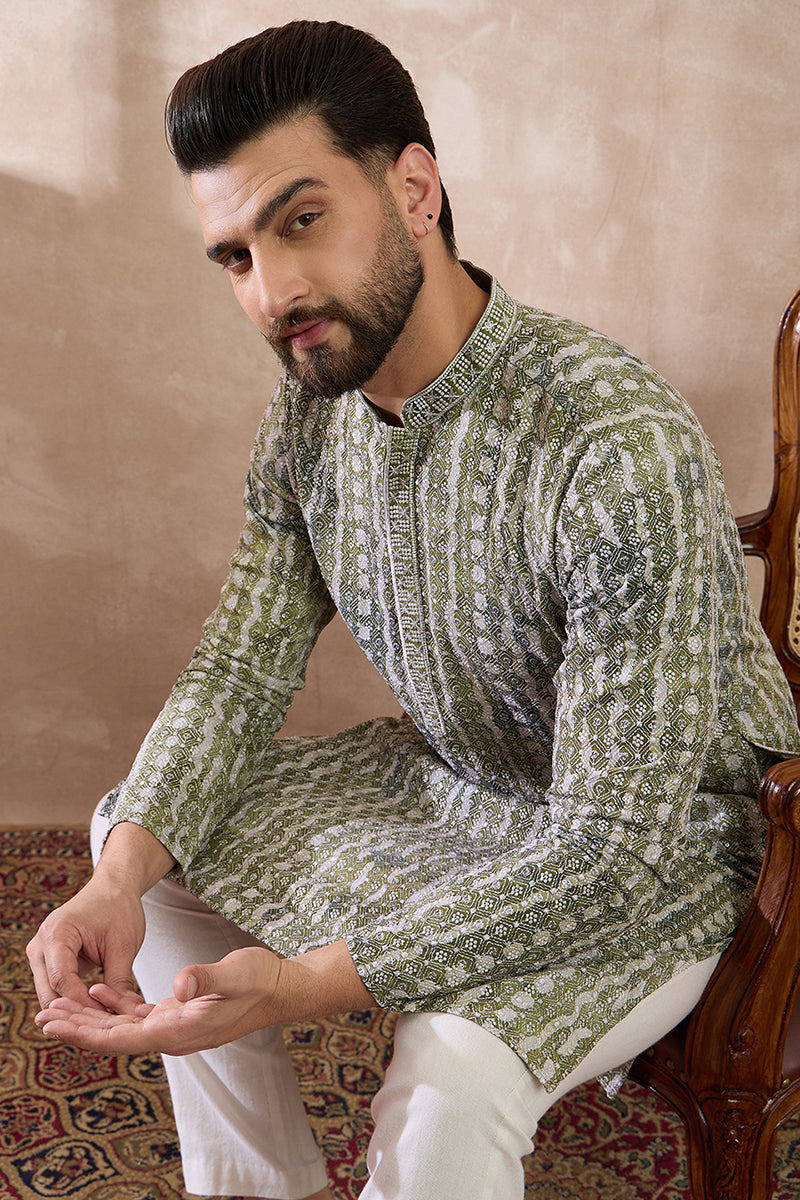 Green Silk Blend Printed Indian Wear for Men MKU1661 | DesiQlo