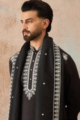 Black Silk Blend Solid Embroidered Kurta & Trouser With Dupatta MKPD1012