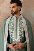 Green Silk Blend Solid Embroidered Kurta Trouser With Dupatta MKPD1040
