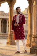 Maroon Silk Blend Embroidered Straight Kurta MKU2048