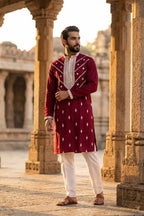 Maroon Silk Blend Embroidered Straight Kurta MKU2048