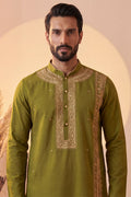 Green Silk Blend Solid Emboidered Straight Kurta MKU2313