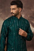 Teal Silk Solid Embroidered Straight Kurta MKU1357