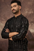 Black Silk Blend Solid Embroidered Straight Kurta MKU1360