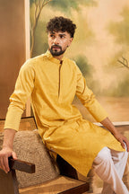 Yellow Silk Blend Solid Embroidered Straight Kurta MKU1498