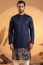 Blue Silk Blend Solid Embroidered Kurta MKU2065