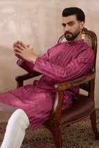 Pink Silk Blend Printed Mandarin Collar Straight Kurta With Trouser MKSET2114