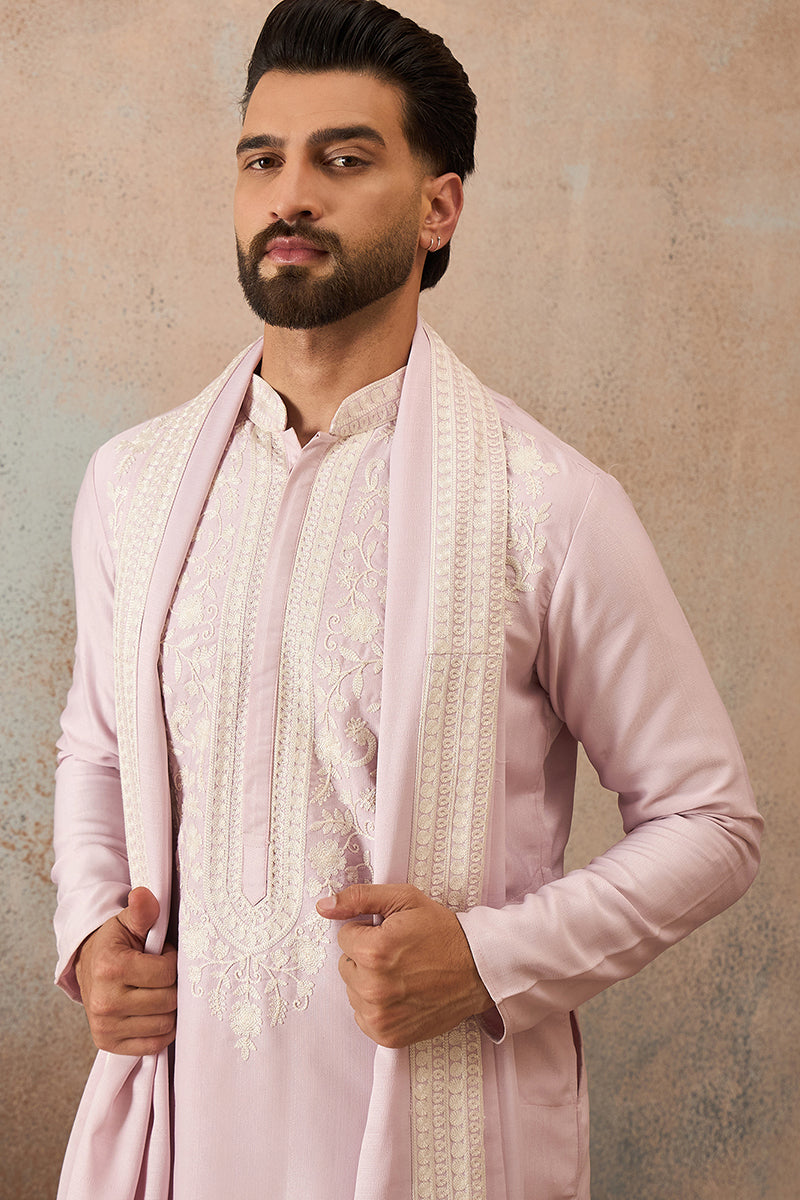 Lavender Silk Blend Solid Embroidered Kurta Trouser With Dupatta MKPD1038