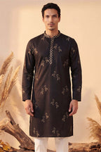 Black Silk Blend Solid Embroidered Kurta MKU1817