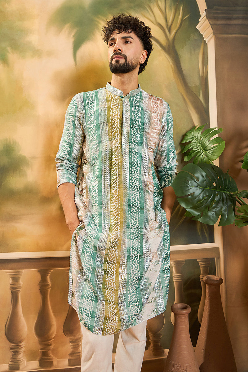 Green Viscose Rayon Batik Printed Straight Kurta MKU1480