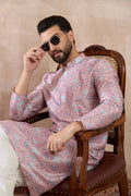 Lavender Silk Blend Printed Mandarin Collar Straight Kurta MKU1985