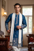 Blue Chanderi Silk Solid Embroidered Straight Kurta with Dupatta MKUD1315