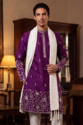 Purple Silk Blend Solid Embroidered Straight Kurta with Dupatta MKUD1944