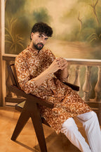 Brown Cotton Batik Embroidered Straight Kurta MKU1461