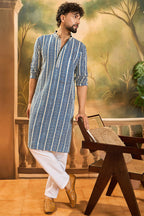 Blue Viscose Rayon Embroidered Kurta With Trousers MKSET1412