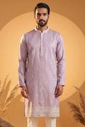Lavender Silk Blend Solid Embroidered Kurta With Trousers MKSET2269