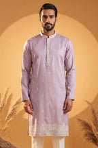 Lavender Silk Blend Solid Embroidered Kurta With Trousers MKSET2269