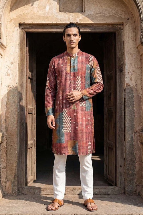 Brown Silk Blend Printed Straight Kurta MKU2177