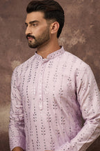 Lavender Silk Blend Solid Embroidered Straight Kurta MKU1359