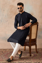 Blue Rayon Embroidered Solid Straight Kurta MKU2189